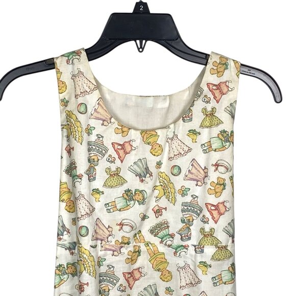 Vintage Handmade Childrens Dress Doll Teddy Bear Print Tie Back Sleeveless - Picture 2 of 4